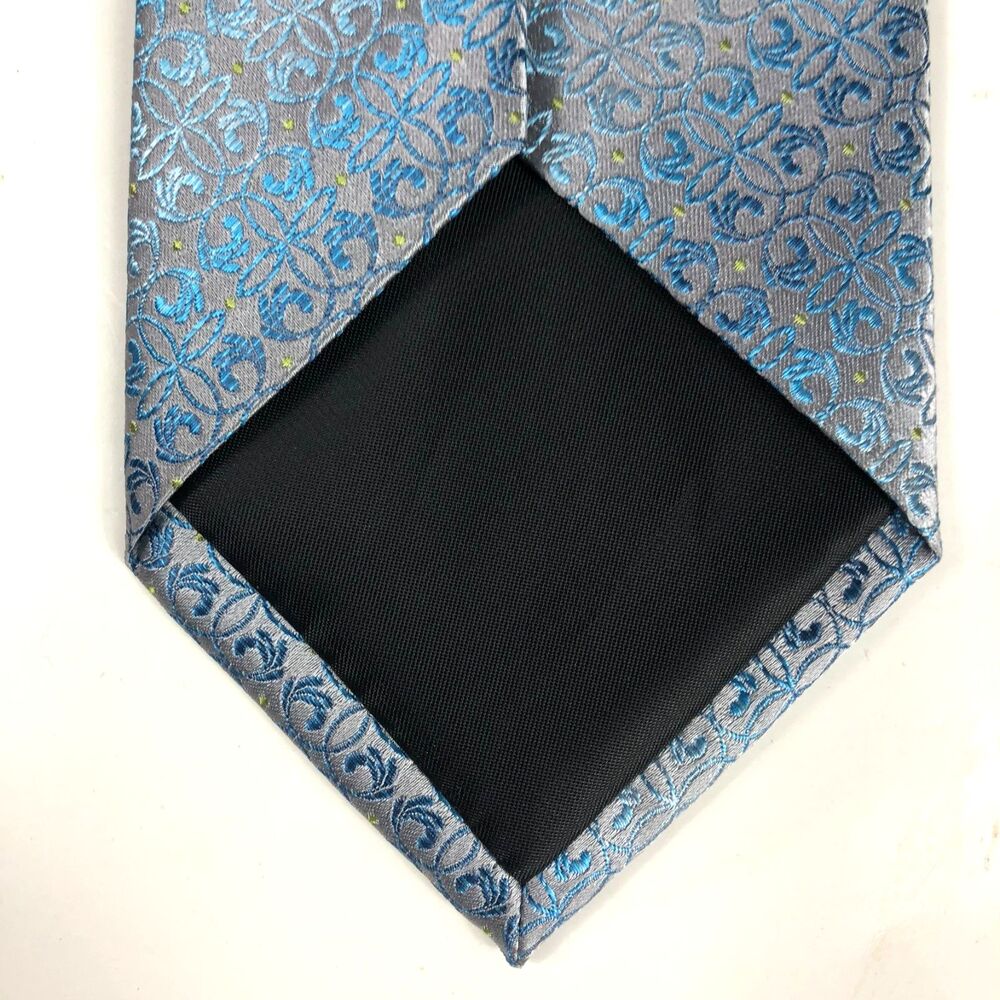 Van Heusen 100% Silk Men's Tie Gray Blue Geometric Medallion Designer Necktie - Picture 3 of 6